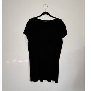 Eileen Fisher Black Ribbed Top 2X Tencel Lyocell Short Sleeve Minimalist